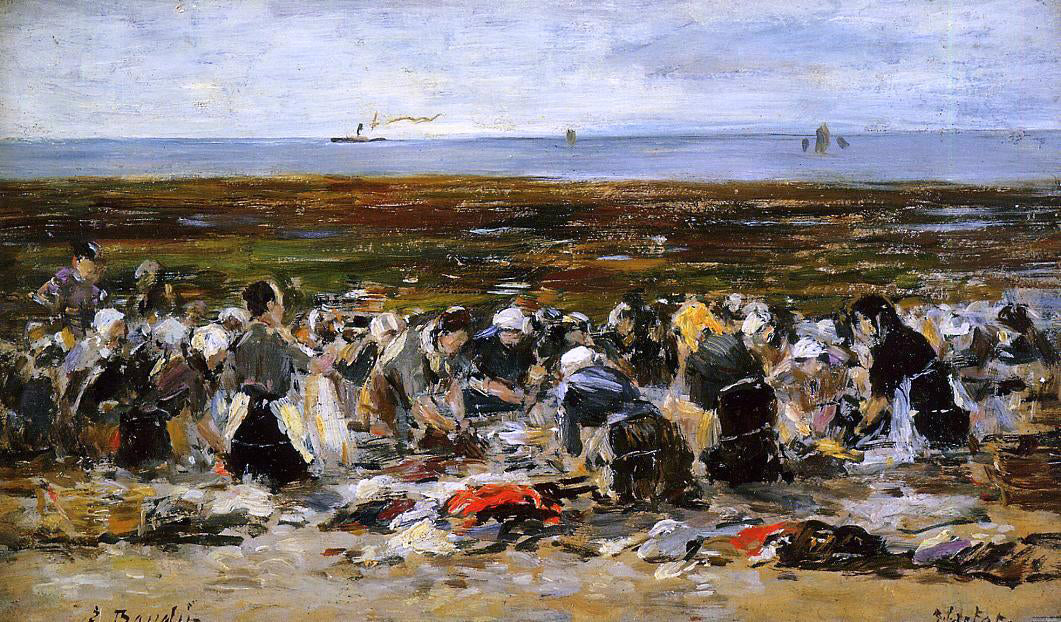 Eugene-Louis Boudin Etretat, Laundresses on the Beach, Low Tide - Hand Painted Oil Painting