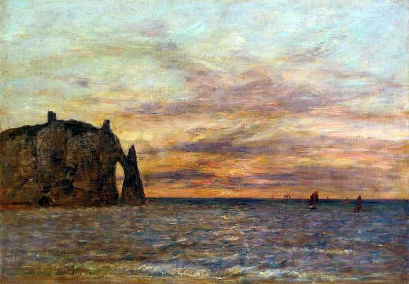 Eugene-Louis Boudin Etretat: the Falaise d'Aval at Sunset - Hand Painted Oil Painting