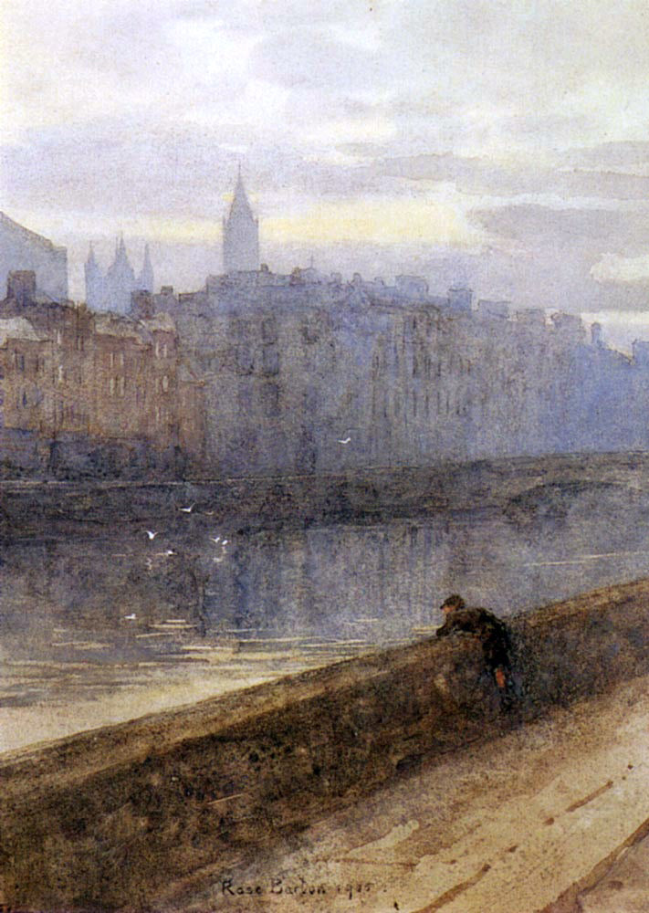 Rose Barton Evening On The River Liffey With St. John's Church In Distance - Hand Painted Oil Painting
