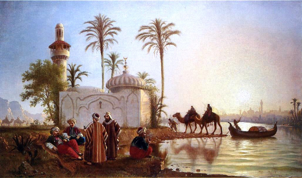 Fortunato Arriola Evening Smoke by the Mosque - Hand Painted Oil Painting