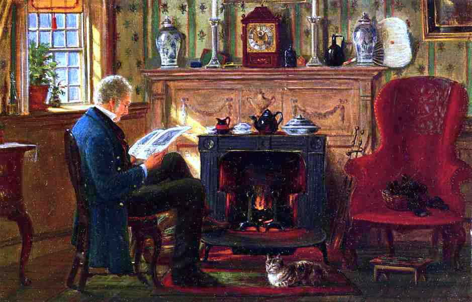 Edward Lamson Henry Examining Illustrations by the Fire - Hand Painted Oil Painting