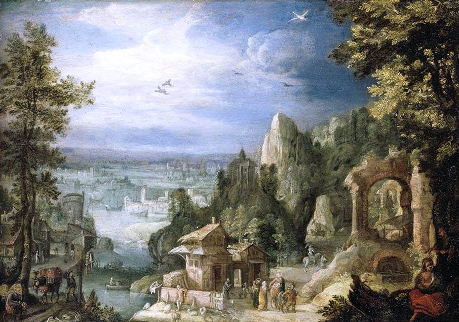 Anthonie Mirou Extensive Landscape with the Rest on the Flight into Egypt - Hand Painted Oil Painting