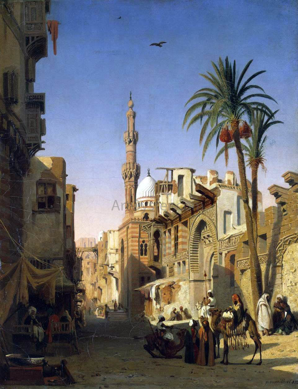 Prosper Marilhat Ezbekiyah Street in Cairo - Hand Painted Oil Painting