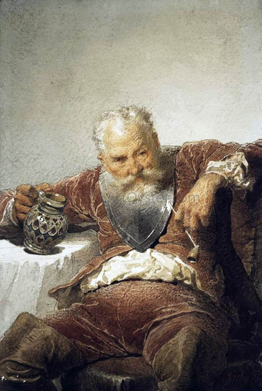 Mihaly Zichy Falstaff with a Tankard of Wine and a Pipe - Hand Painted Oil Painting
