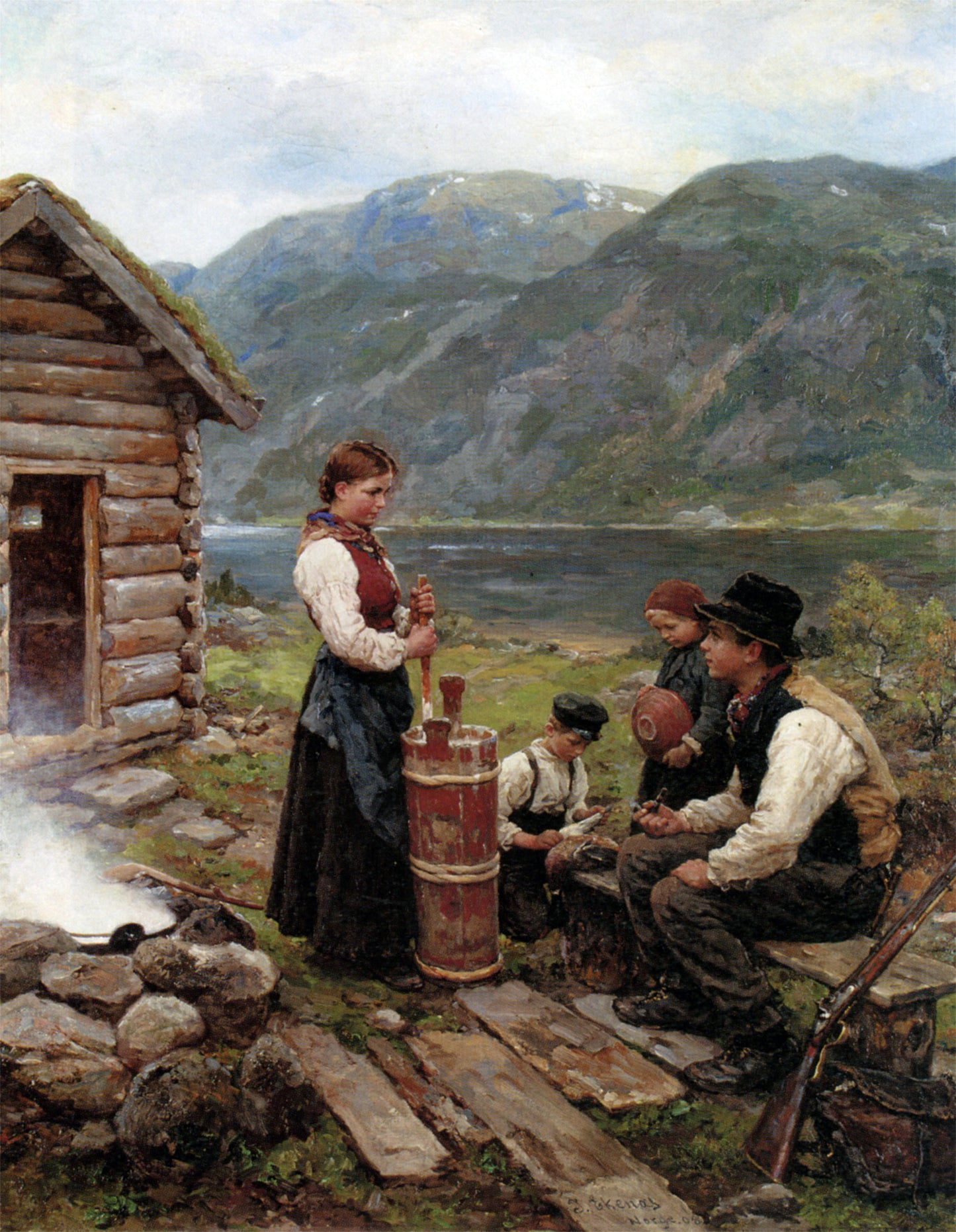 Jahn Ekenaes Familie Norsk Fjordlandskap - Hand Painted Oil Painting