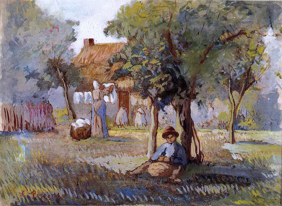 Camille Pissarro Family Garden - Hand Painted Oil Painting