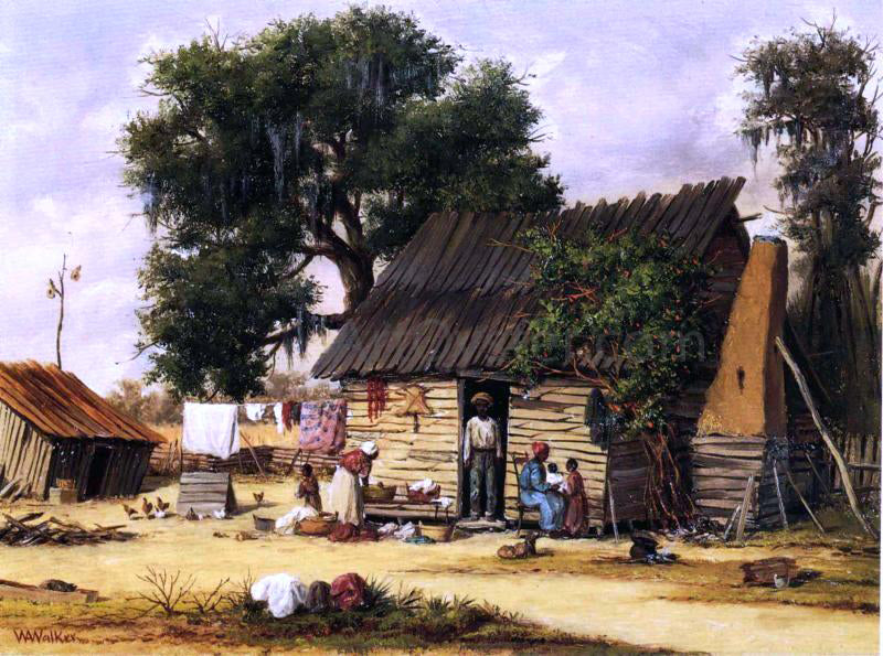William Aiken Walker Family Gathered by a Cabin - Hand Painted Oil Painting