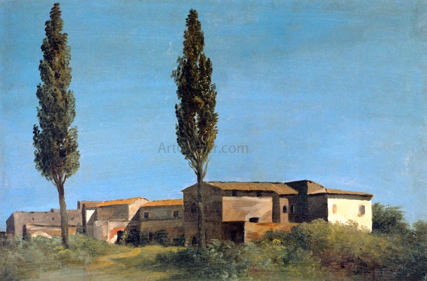 Pierre-Henri De Valenciennes Farm-buildings at the Villa Farnese: the Two Poplar Trees - Hand Painted Oil Painting
