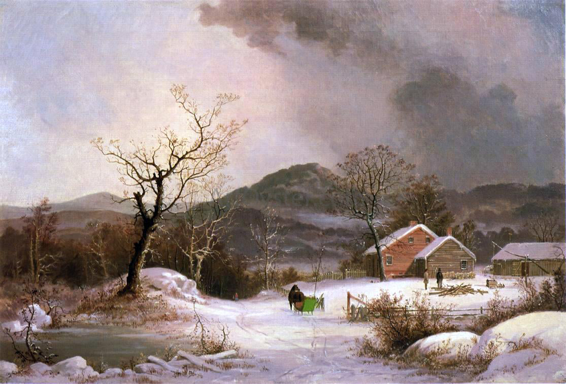 George Henry Durrie Farmstead and Sleigh in Winter - Hand Painted Oil Painting