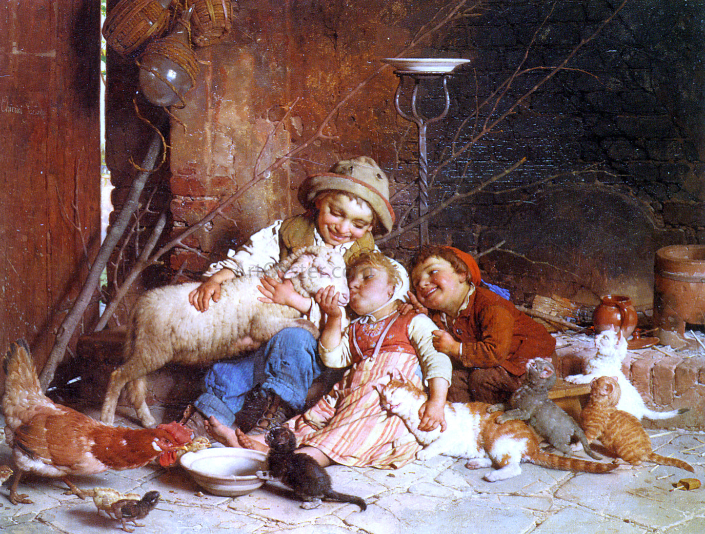 Gaetano Chierici Farmyard Rascals - Hand Painted Oil Painting