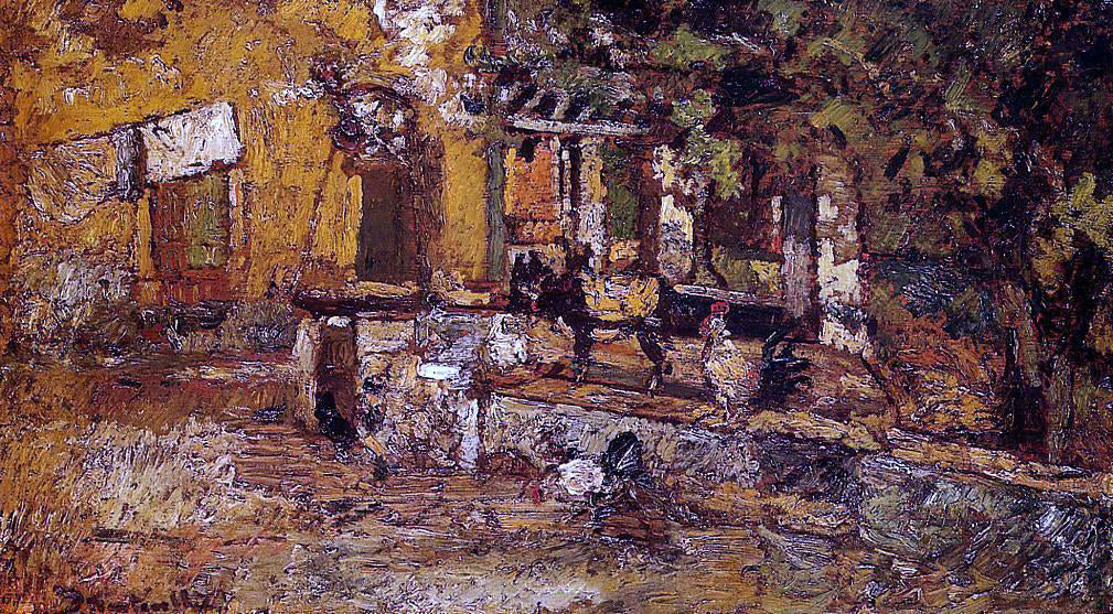  Adolphe-Joseph-Thomas Monticelli Farmyard with Donkeys and Roosters - Hand Painted Oil Painting