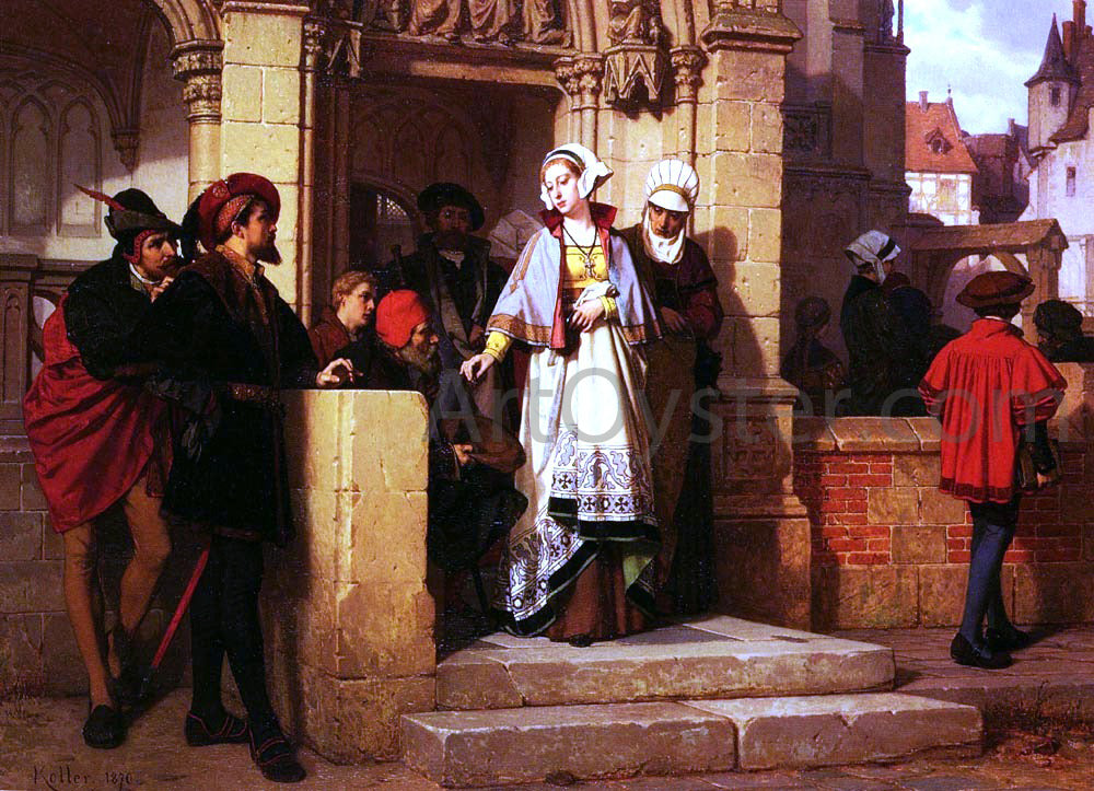Wilhelm Koller Faust and Mephistopheles Waiting for Gretchen at the Cathedral Door - Hand Painted Oil Painting