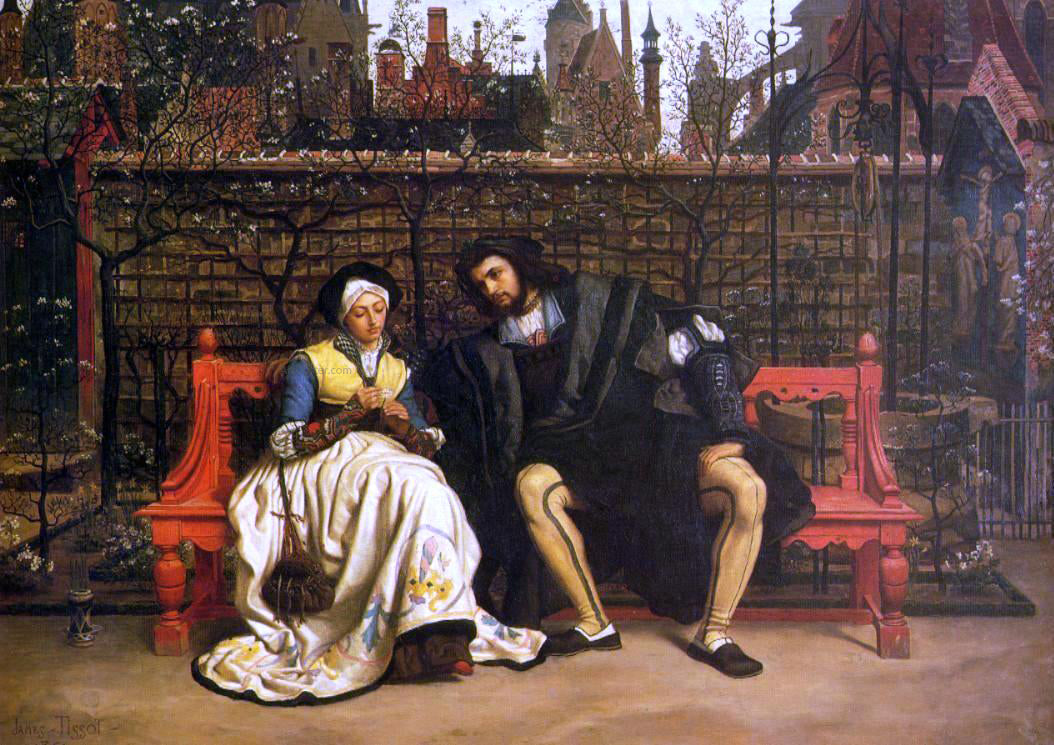 James Tissot Fauste and Marguerite in the Garden - Hand Painted Oil Painting