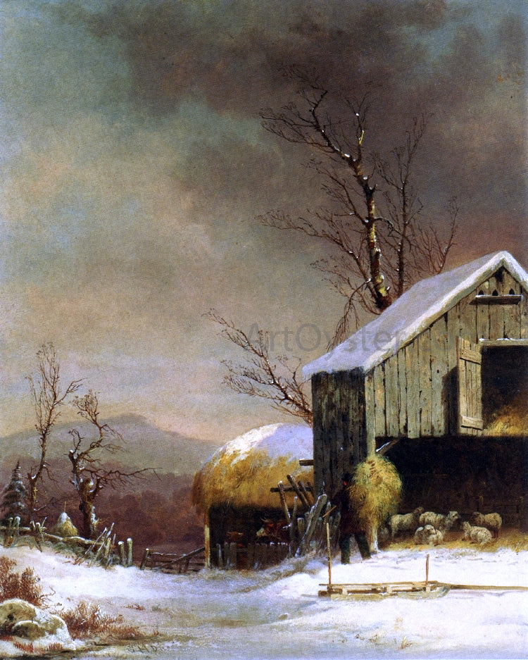 George Henry Durrie Feeding the Sheep - Hand Painted Oil Painting