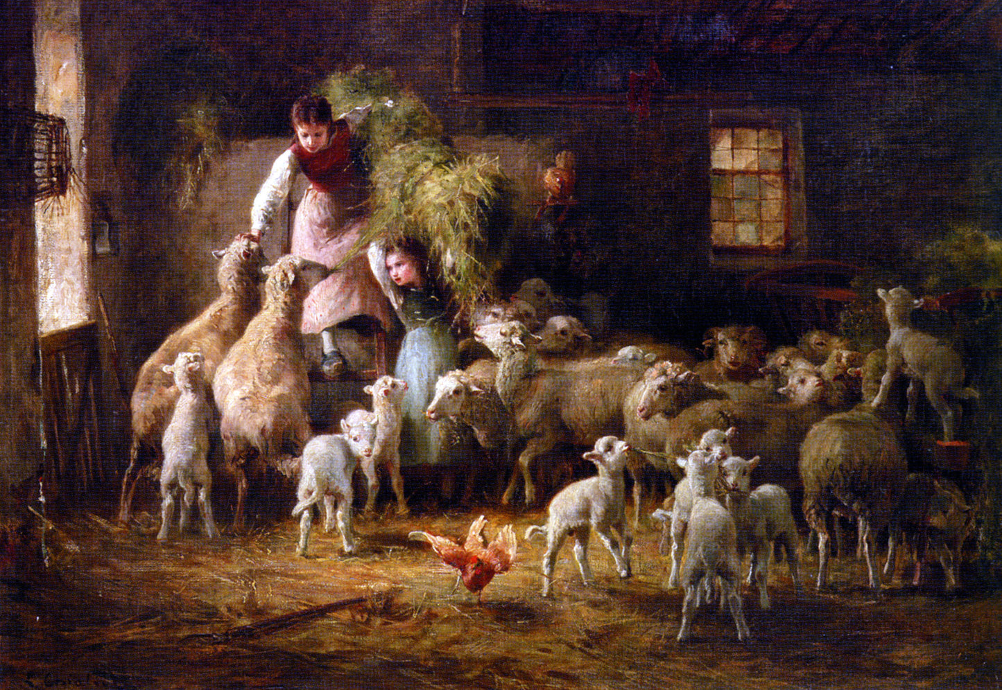 Luigi Chialiva Feeding Time - Hand Painted Oil Painting