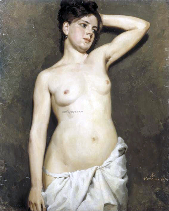Albert Edelfelt A Female Model, Academic Study - Hand Painted Oil Painting