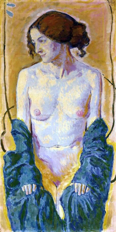 Koloman Moser Female Nude with Blue Shawl - Hand Painted Oil Painting