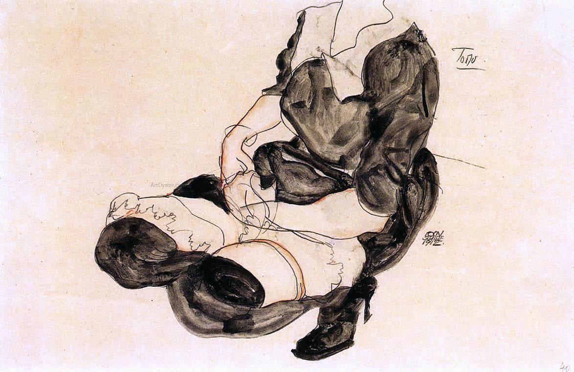 Egon Schiele Female Torso, Squatting - Hand Painted Oil Painting