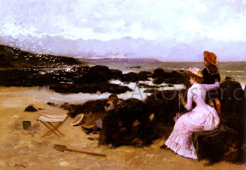 Ernest Ange Duez Femme Et Enfants Sur La Plage - Hand Painted Oil Painting
