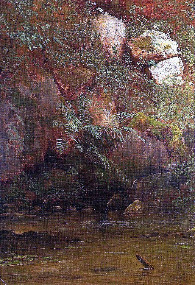 Albert Bierstadt Ferns and Rocks on an Embankment - Hand Painted Oil Painting