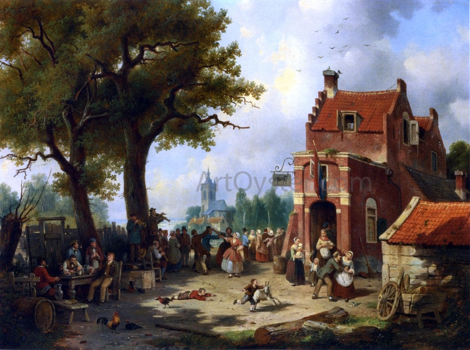 Jacques Francois Carabain Festivities Outside the Inn - Hand Painted Oil Painting