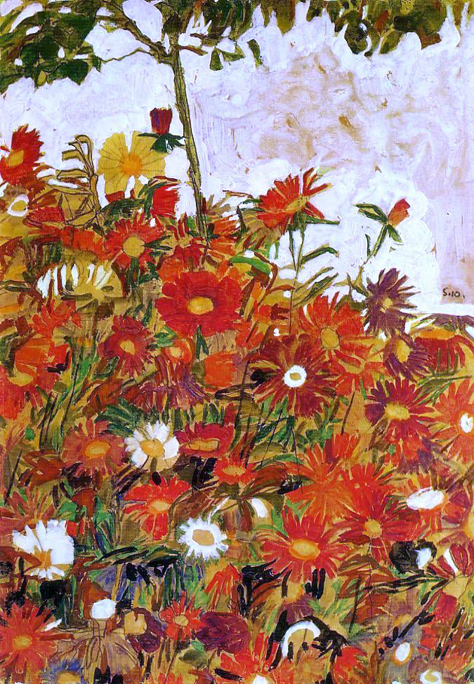 Egon Schiele Field of Flowers - Hand Painted Oil Painting