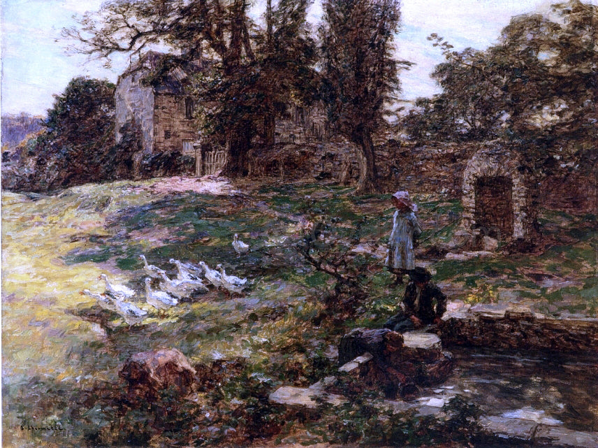 Leon Augustin L'hermitte) Field with Geese - Hand Painted Oil Painting