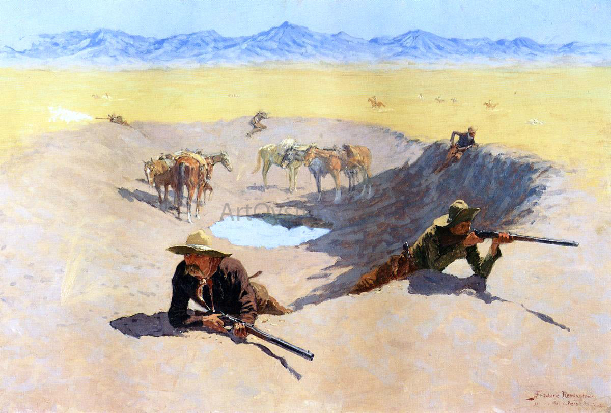 Frederic Remington Fight for the Water Hole - Hand Painted Oil Painting
