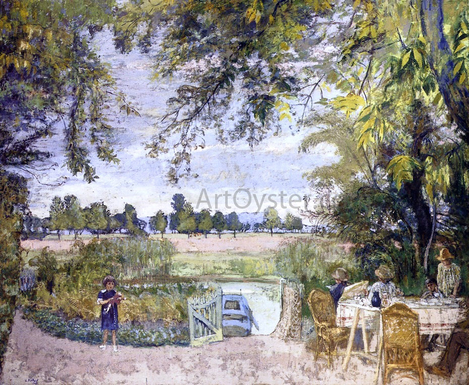 Edouard Vuillard Figures Eating in a Garden by the Water: A Decorative Panel for Bois Lurette - Hand Painted Oil Painting