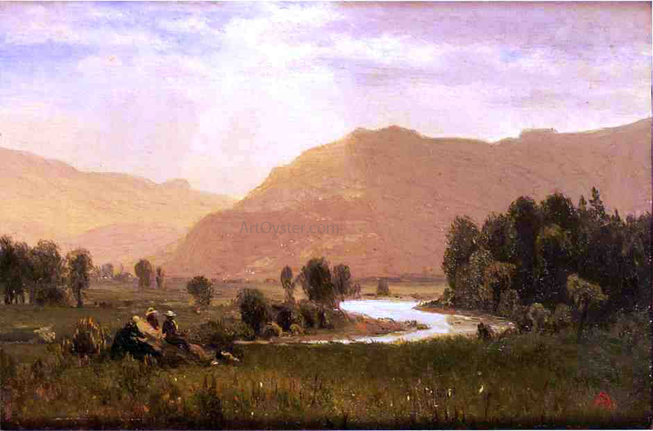 Albert Bierstadt Figures in a Hudson River Landscape - Hand Painted Oil Painting