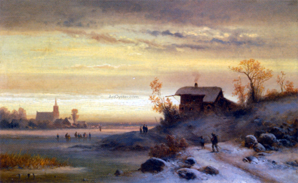 Anton Doll Figures in a Winter Landscape - Hand Painted Oil Painting