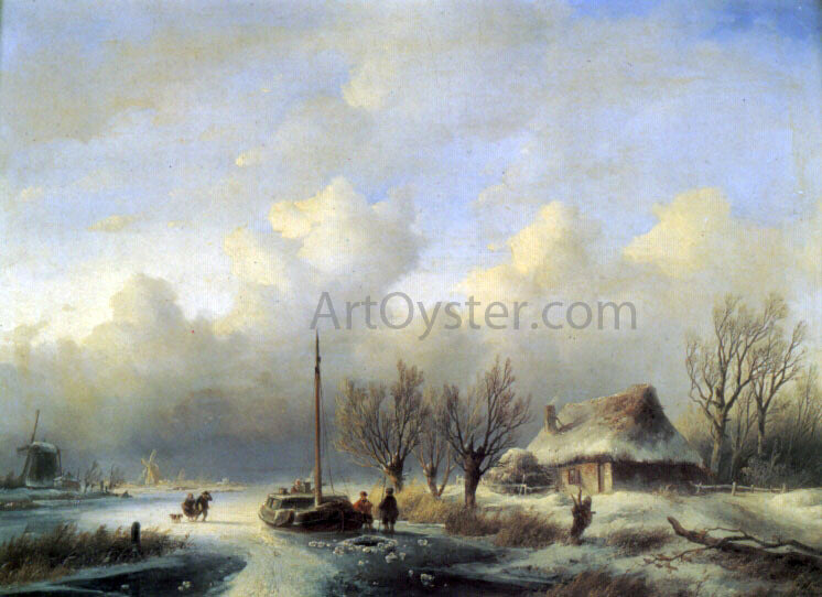  Andreas Schelfhout Figures in a Winter landscape - Hand Painted Oil Painting