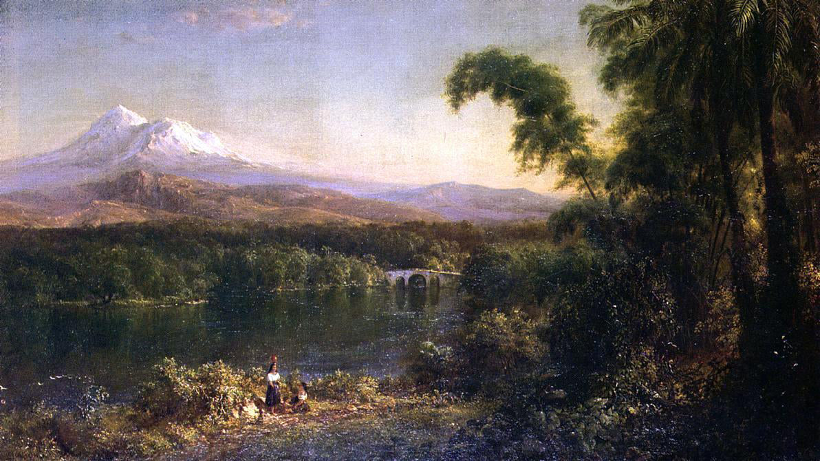 Frederic Edwin Church Figures in an Ecuadorian Landscape - Hand Painted Oil Painting
