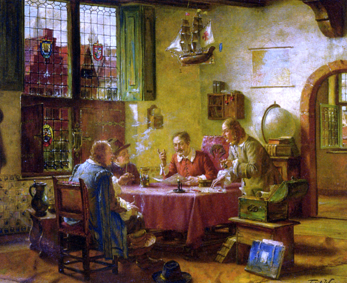 Fritz Wagner Figures in an Interior - Hand Painted Oil Painting