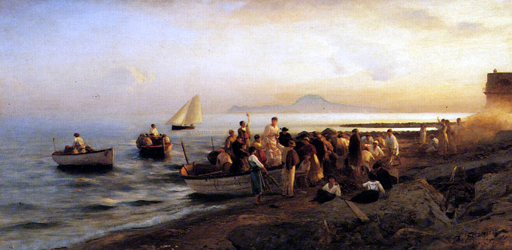 Albert Flamm Figures on a Shore - Hand Painted Oil Painting