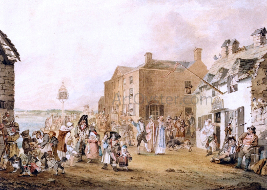 John Nixon Figures on a Street in Dublin - Hand Painted Oil Painting