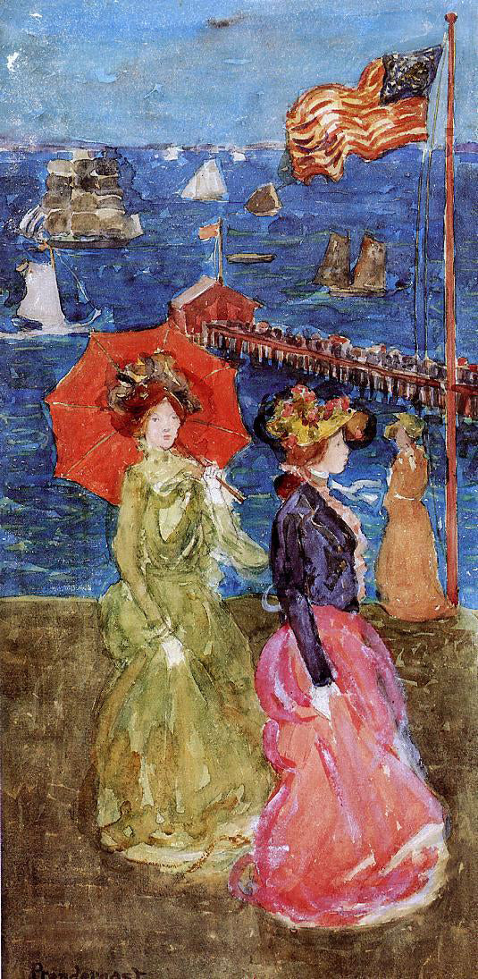 Maurice Prendergast Figures under the Flag - Hand Painted Oil Painting