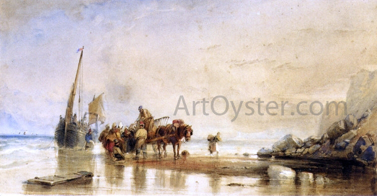George Howse Figures Unloading Fishing Boats on Shore - Hand Painted Oil Painting