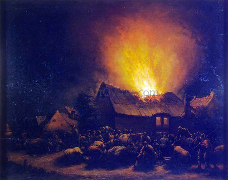 Egbert Van der Poel Fire in a Village - Hand Painted Oil Painting