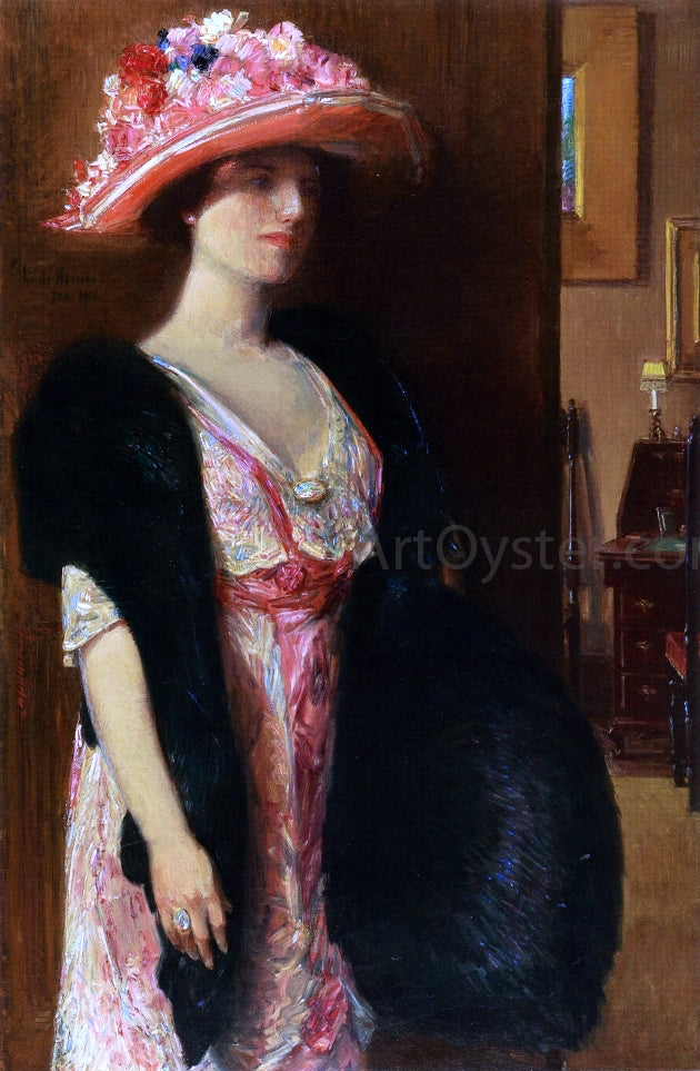 Frederick Childe Hassam Fire Opals (also known as Lady in Furs: Portrait of Mrs. Searle) - Hand Painted Oil Painting