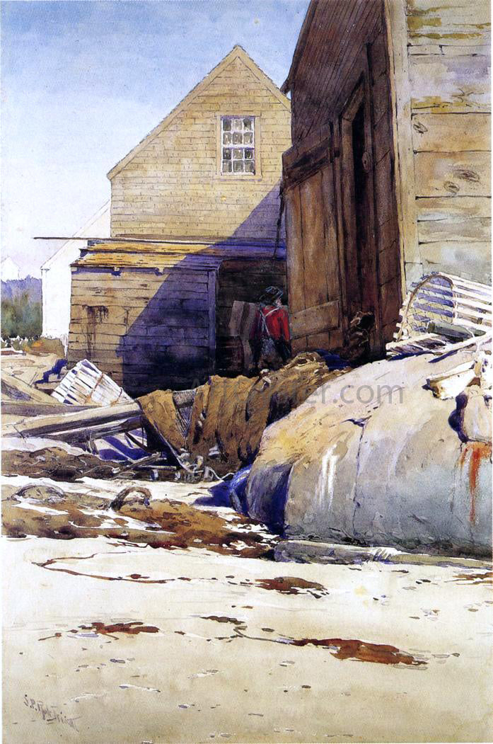 Samuel R Triscott Fish Houses and Beach - Hand Painted Oil Painting