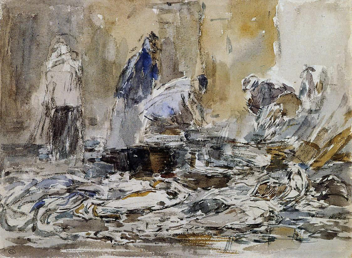 Eugene-Louis Boudin Fish Market - Hand Painted Oil Painting