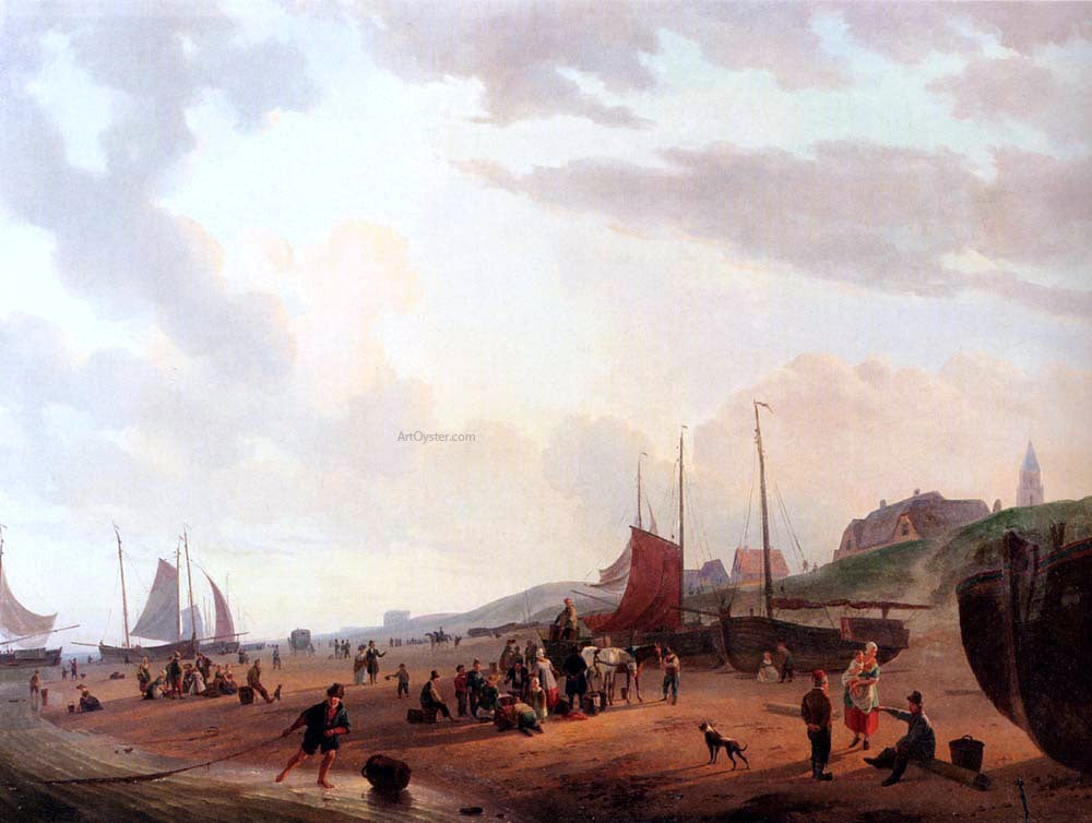 Abraham Johannes Couwenberg Fisherfolk And Townsfolk On Scheveningen Beach In The Afternoon - Hand Painted Oil Painting