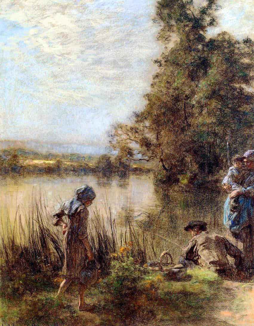 Leon Augustin L'hermitte) Fisherman and His Family - Hand Painted Oil Painting