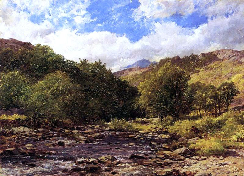 John Syer Fisherman at a Mountain Stream - Hand Painted Oil Painting