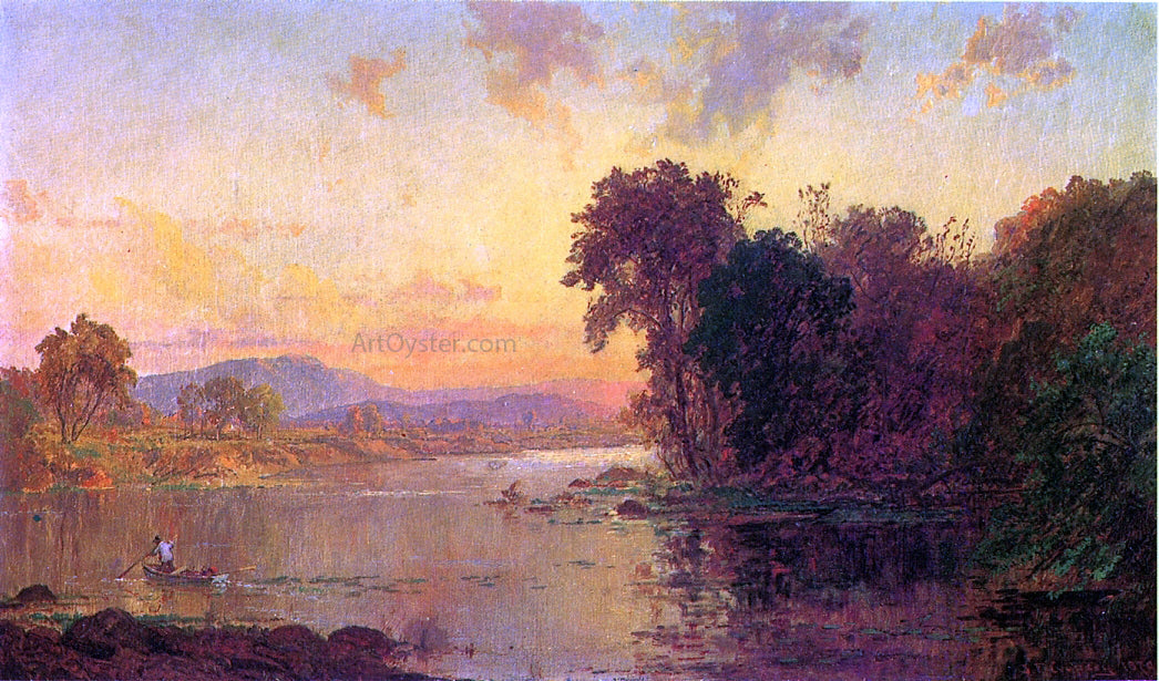 Jasper Francis Cropsey Fisherman in Autumn Landscape - Hand Painted Oil Painting