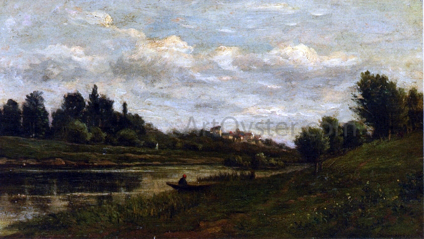 Charles Francois Daubigny Fisherman on the Banks of the River - Hand Painted Oil Painting