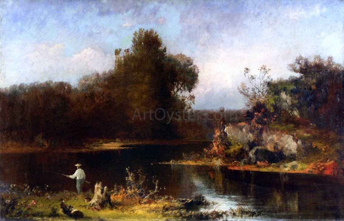 Joseph Morviller Fisherman on the Riverbank - Hand Painted Oil Painting