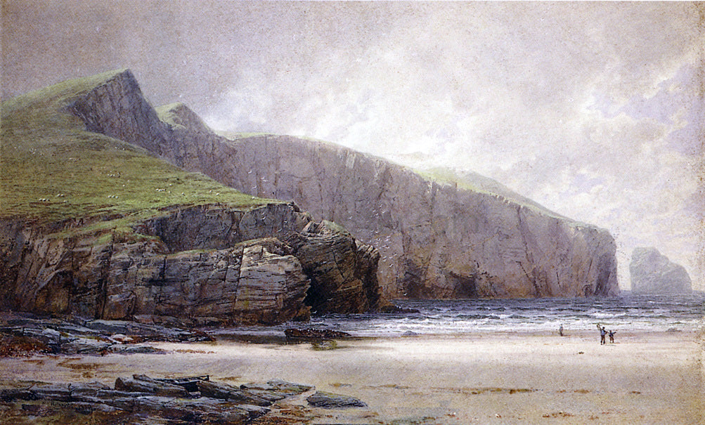 William Trost Richards Fisherman on the Shore, Trebarwith Strand, Cornwall - Hand Painted Oil Painting