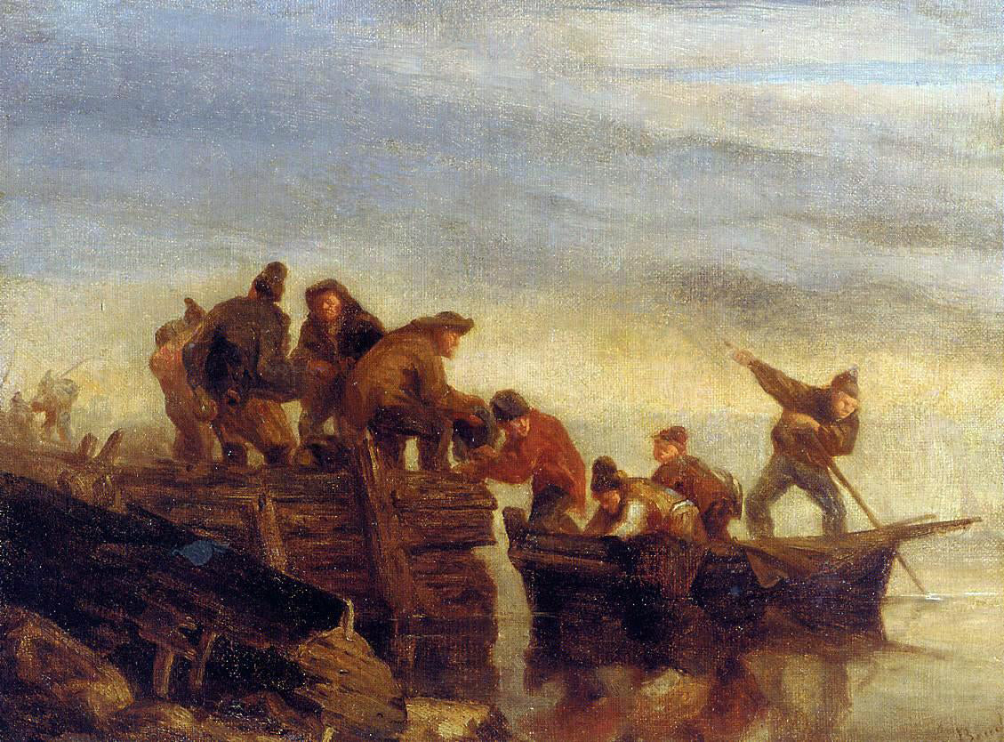 Eugene-Louis Boudin Fishermen by the Water - Hand Painted Oil Painting